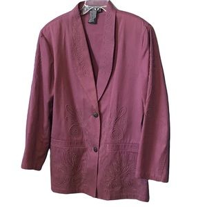 I B Diffusion Vintage Womens Mauve Soutache Hip Length Double Button Blazer